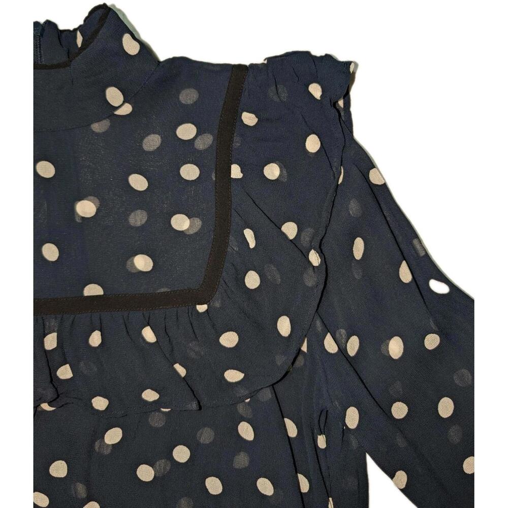 GANNI Georgette Polka Dot Sheer Ruffle Blouse Size: 36/Small Parisian Coquette - Picture 9 of 14